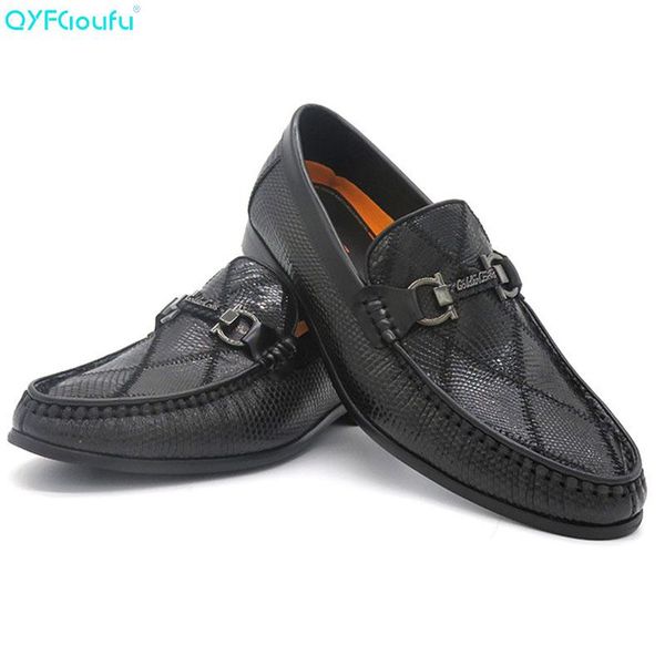 

qiufu 2020 men dress shoes genuine cow leather classic wedding shoes mens casual flats slip on oxford for men spring, Black