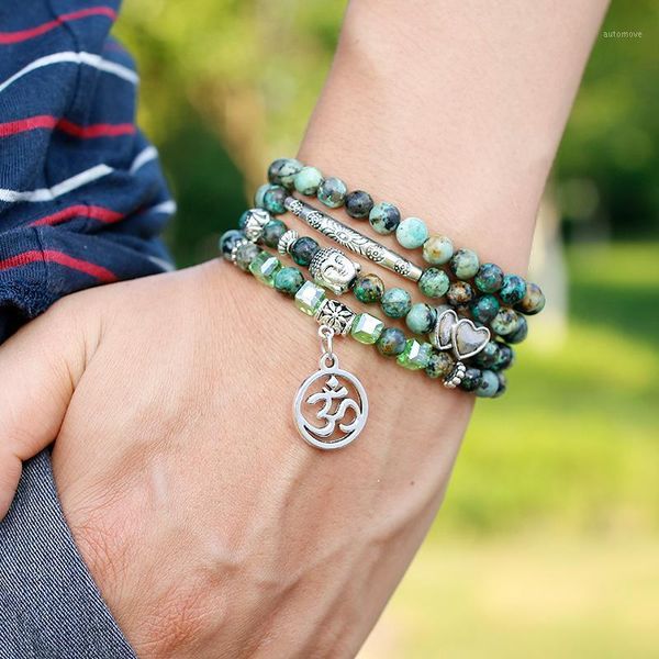 

natural african turquoise handmade natural 6mm stone buddha yoga beads 108 prayer stretchy diy bracelet necklace women men1, Black
