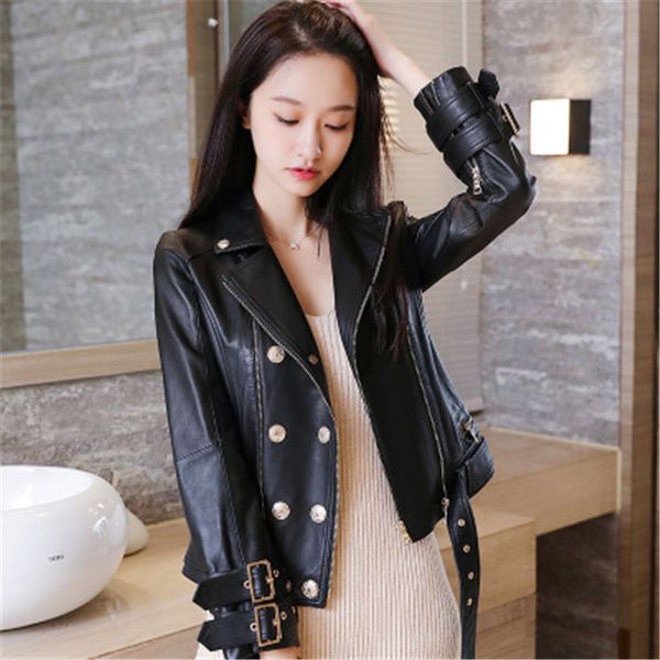 

2020 женщины новая мода подлинная real овцы кожаные куртки r44, Black