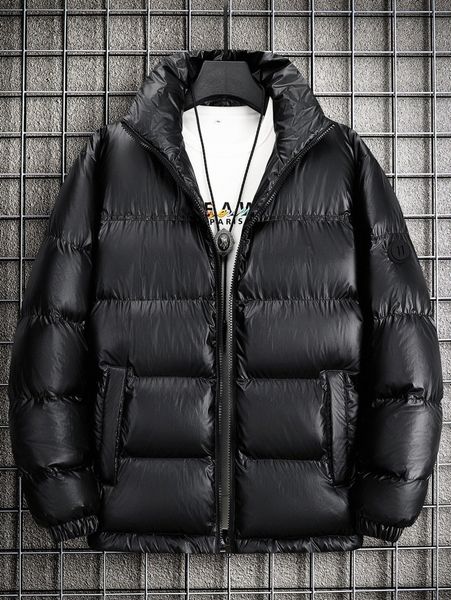 

men slant pockets letter patched detail puffer coat without pullover 75j9#, Black;brown