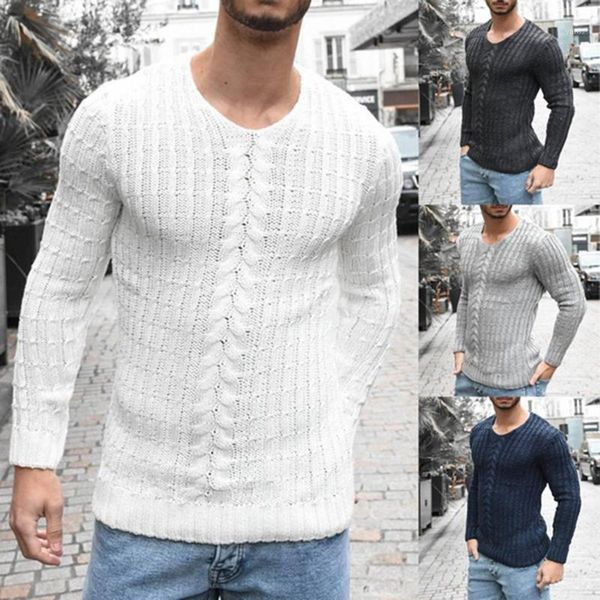 

men solid color sweater round neck sweater loose long sleeve wild1, White;black