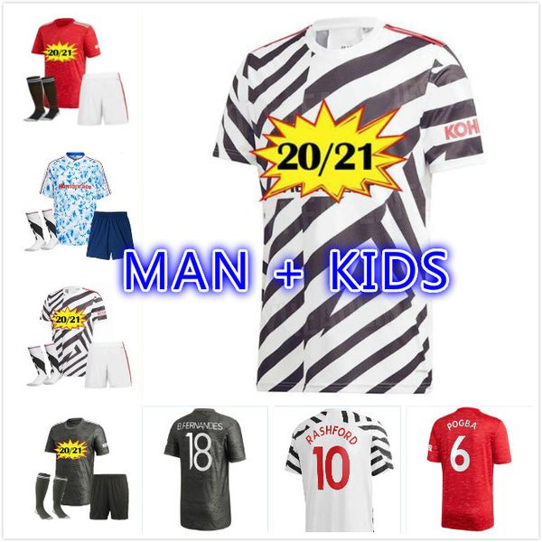 

2021 rashford b.fernandes pogba man soccer jerseys cavani lingard martial football shirt utd 20 21 uniforms men kids kit, Black;yellow
