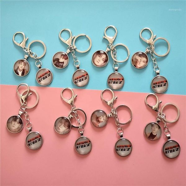 

2020 fashion ateez keychain keyring bag pendant keychain car keyrings men women1, Silver