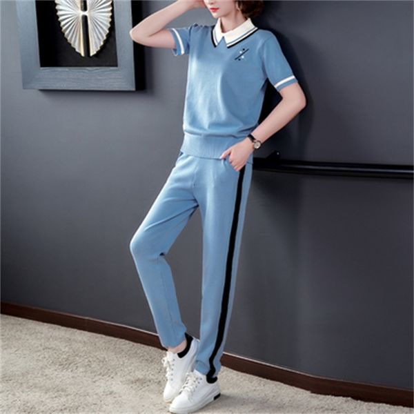 

casual piece for women suit knitted or crocheted leisure sets of two pieces and women's training pants bb8m, White