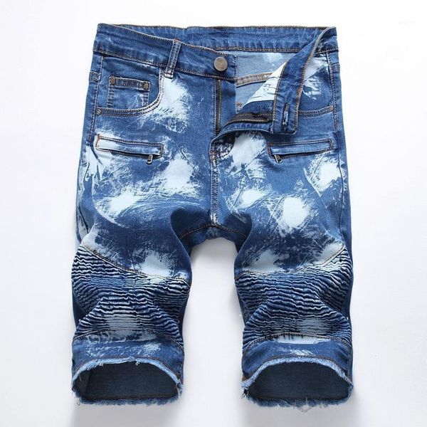 Jeans masculinos 2021 verão calças masculinas cor sólida shorts masculinos rugas estiramento quinto para homens1