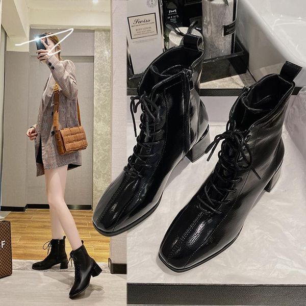 

round toe brand women's shoes woman flat boots booties ladies boots-women fashion low rubber mid-calf autumn mid calf rock, Black