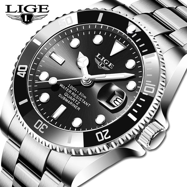 

2020 new lige mens watches fashion business waterproof quartz wrist watch men brand luxury stainless steel sport clock maleq0108, Slivery;brown