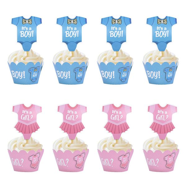 

24pcs decoration cupcake wrapper with er gender reveal party supplies baby shower girl kids birthday decorations