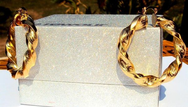 

18k yellow gold large curved wide hoop earrings hip-hop heavy big gift 100% real gold, no wmtrju dayupshop, Golden;silver