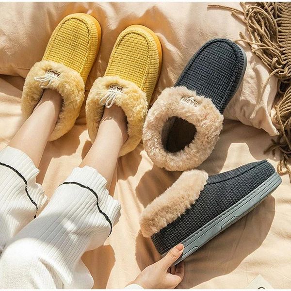 

winter fluffy slippers women warm ladies warm plush platform footwear woman slip on home shoes couple anti slip female slipper #3t23, Black