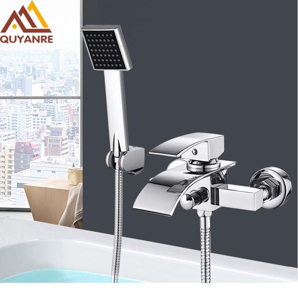 

quyanre chrome waterfall waterful faucet настенный монтаж водопад горячая холодная вода смеситель крана ванна душевая крана крана robinet b