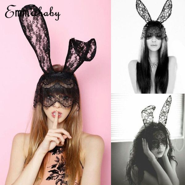 

masquerade women halloween costume party rabbit bunny ears lace eye mask black