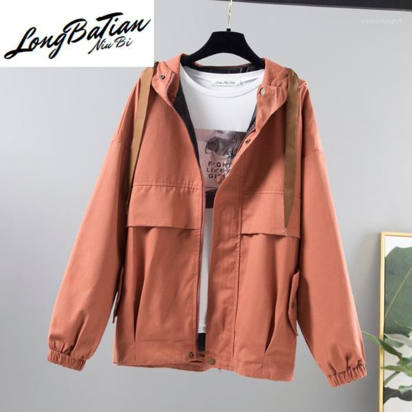 

women's jackets harajuku safari style solid hooded women outerwear autumn large size loose long sleeve short baseball jacket coat femal, Black;brown