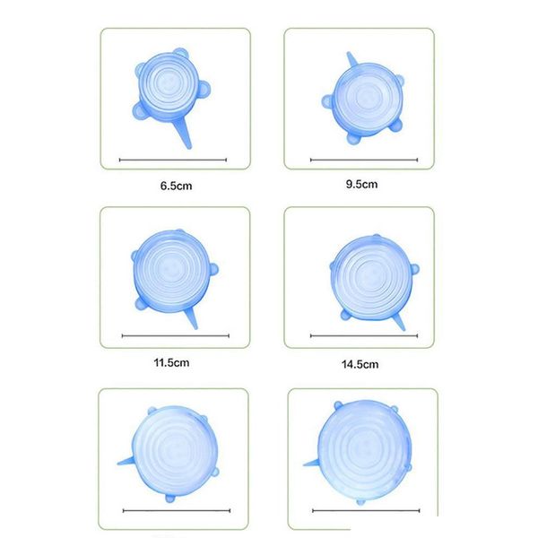 

6pcs/set sile stretch suction pot lids food grade fresh keeping wrap seal lid pan cover 4 color nice kitchen qylqav bbgargden