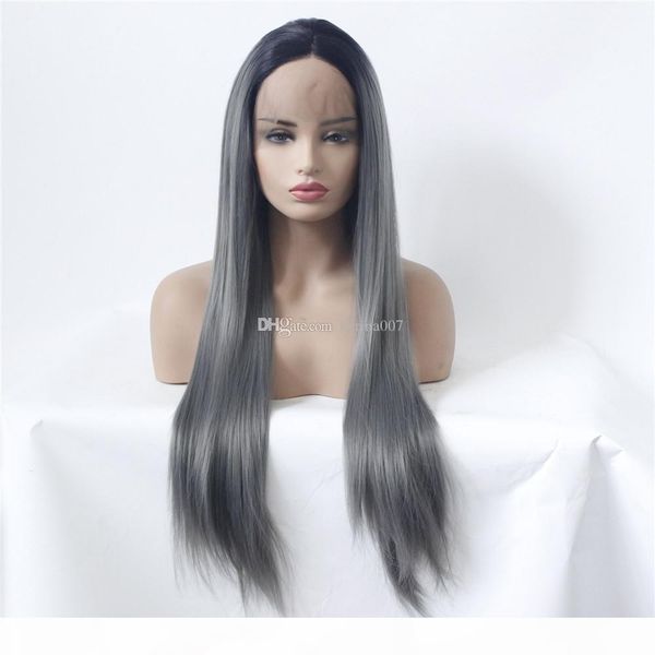 

new selling silver ombre color lace frontal wig pre plucked with baby hair straight long remy 13*5 lace front human closure wigs, Black