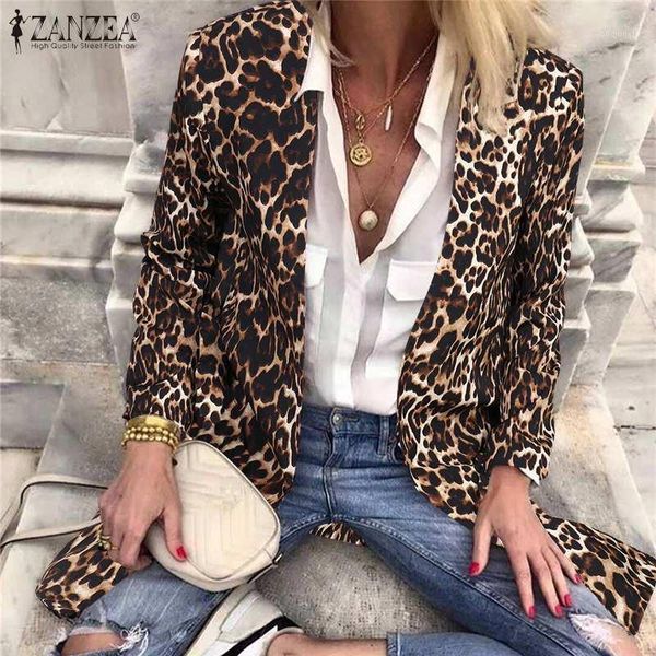 

2020 fashion leopard printed blazer plus size turn down collar casual coats women's blazers zanzea lady loose jackets outwear1, White;black