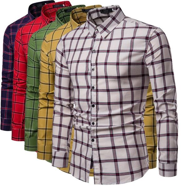 

men's casual shirts 2021 mens long sleeve plaid shirt date party dress men clothing chemise homme tartan, White;black