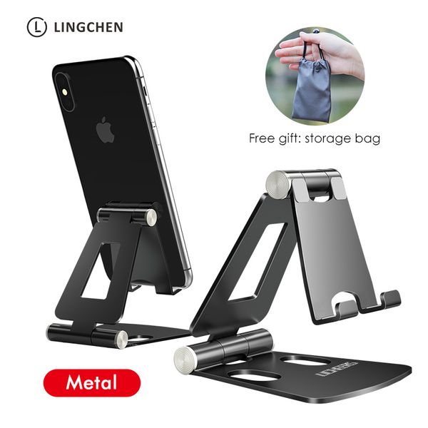 

lingchen phone holder stand for iphone 11 xiaomi mi 9 metal phone holder foldable mobile phone stand desk for iphone 7 8 x xs