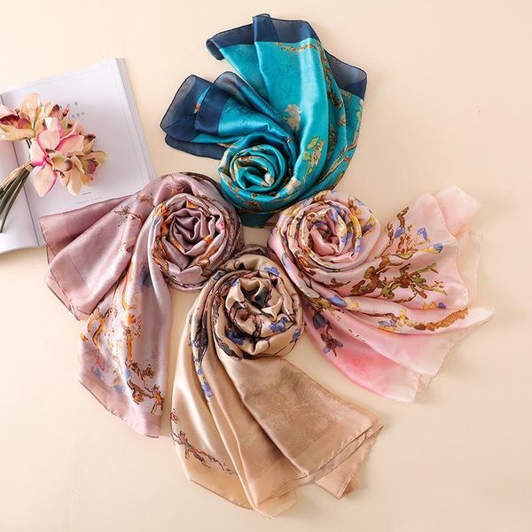 

женщины шелкового шарфа мода печать шаль женских пашмины палантины зимней шарфы глава палантины платки теплого bufanda lady хиджаб бандан sq, Blue;gray