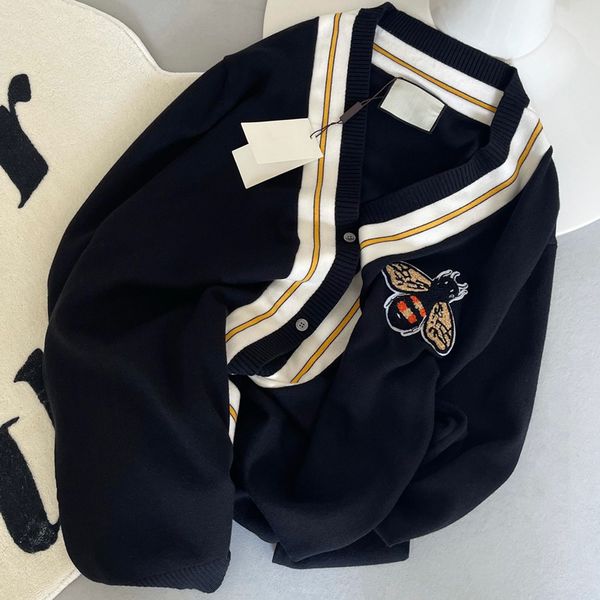 

women knits jackets classic men bee pattern cardigan casual outerwear knit coats, Black;brown