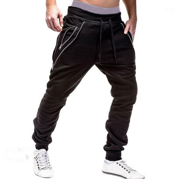 

new men's solid color casual pants mid-waist casual streetwear men's pants with zippers and pockets 3xl1, Black