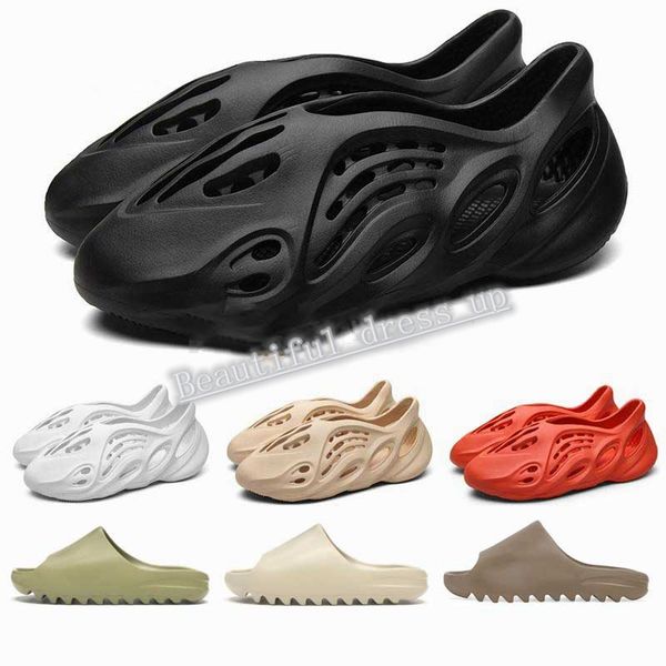 

2020 kanye west slides mens women slippers foam runner clog sandals bone desert sand resin slip-on platform 36-45, Black