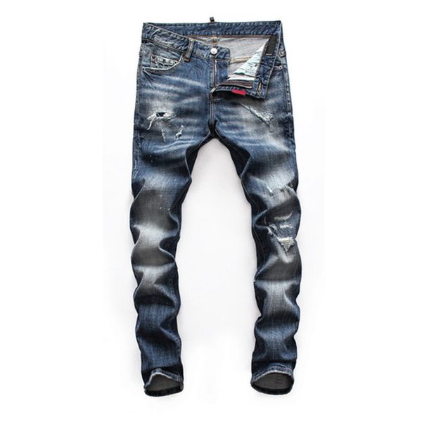 

2021 mens jeans distressed motorcycle biker jeans skinny slim ripped hole stripe fashionable brand denim jeans, Blue