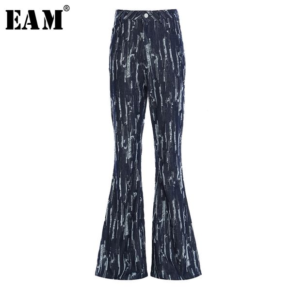 

[eam] high waist blue burr split joint long denim trousers new loose fit pants women fashion tide spring autumn 2020 lj201130, Black;white