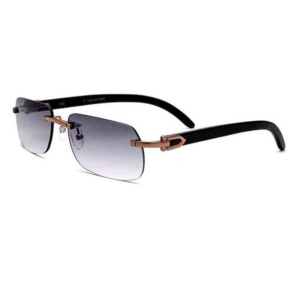 

2022 factory wholesale luxury natural horn man driving uv400 rimless rectangle for vintage with box,case, White;black