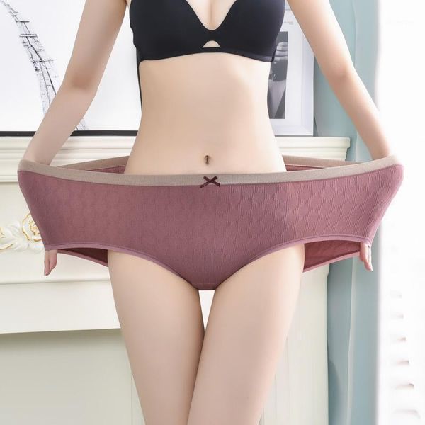 

new plus size seamless underwear cotton bottom crotch mid waist breathable women's briefs 200kg fat mm1, Black;pink