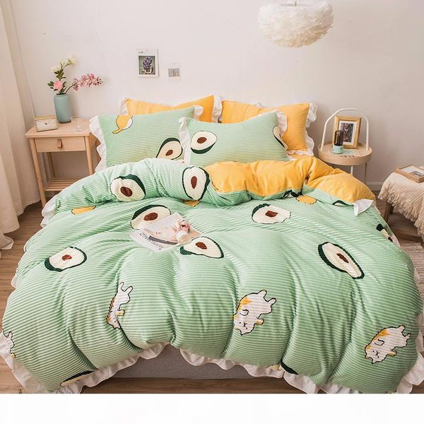 

super soft double-side bedding set velvet printing stripe winter comfortable 3 4pcs duvet cover sets home bed sheet pillow case