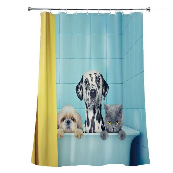 

shower curtains 2021 cute dog cat print curtain waterproof polyester fabric bathroom toilet partition home decoration zc1031