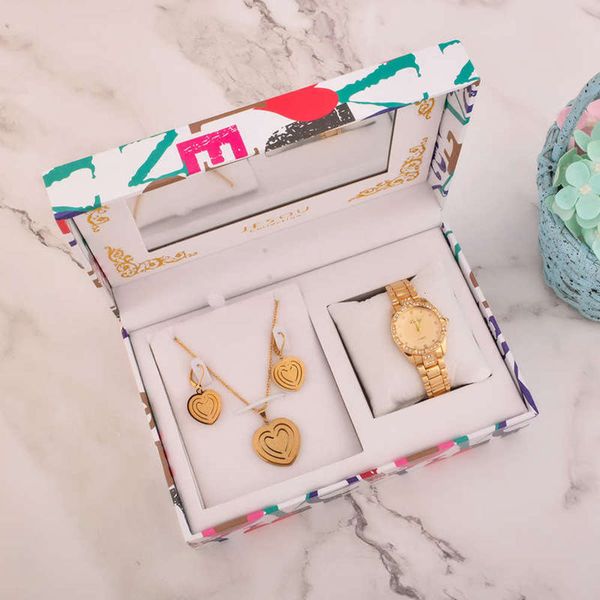 

necklace watch exquisite packing women's quartz earrings three piece set of women's gift set, Slivery;brown