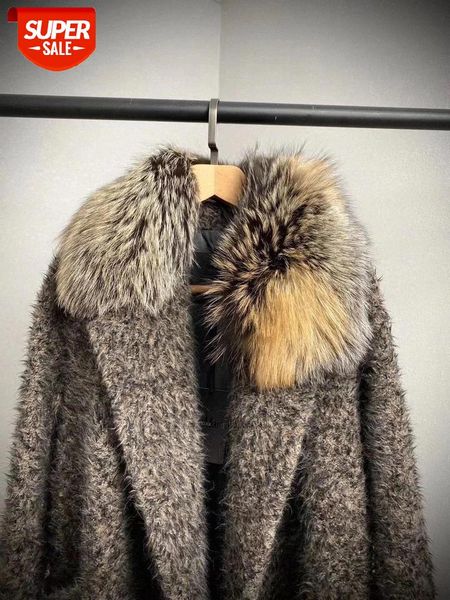 

90 % wool 10% cashmere real fur coat women winter suit collar long nature teddy bear fur coats overcoat #1197, Black;brown