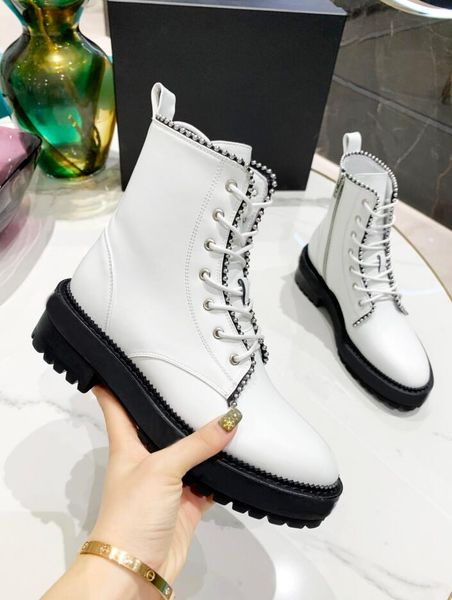

andy hiker boot in leather luxury designer women bootise ankle boots side zipper beads chain decoration platform boots variety of short tube, Black
