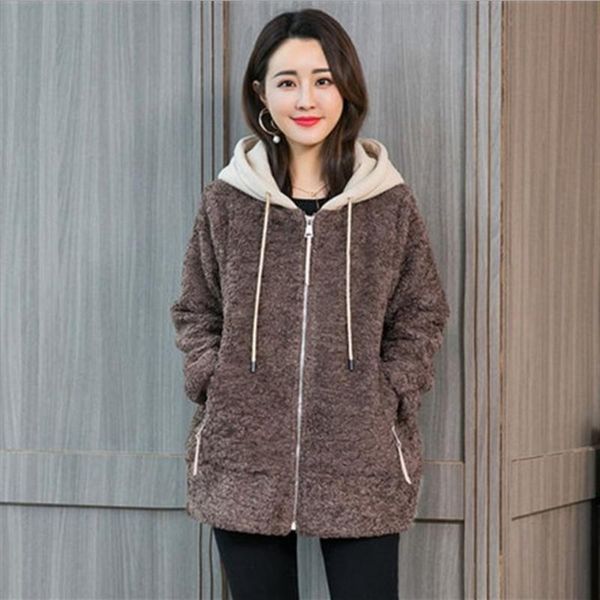 

women's jackets winter lamb fur coat female hooded outerwear one overcoat woman fashion casual jacket large size 3xl coats, Black;brown