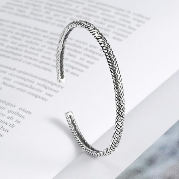 

fashion simple thai silver color twist rope cuboid bangle open cuff bracelets for women jewelry1, Black
