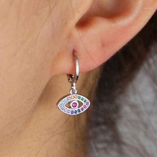 

rainbow colorful cz evil eye dangle drop earring 2020 simple classic fashion jewelry wholesale1, Silver