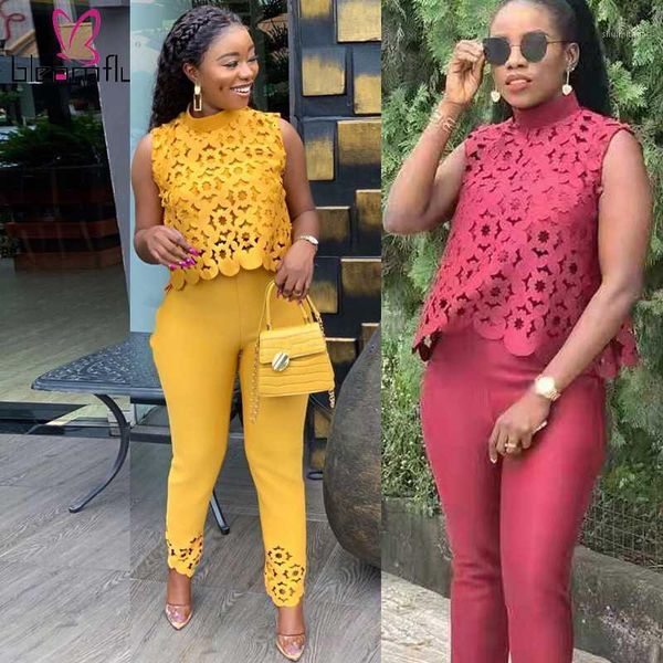 

2019 summer autumn sleeveless hollow out firing women's set pants suit two piece set temperament tracksuit outfit1, White