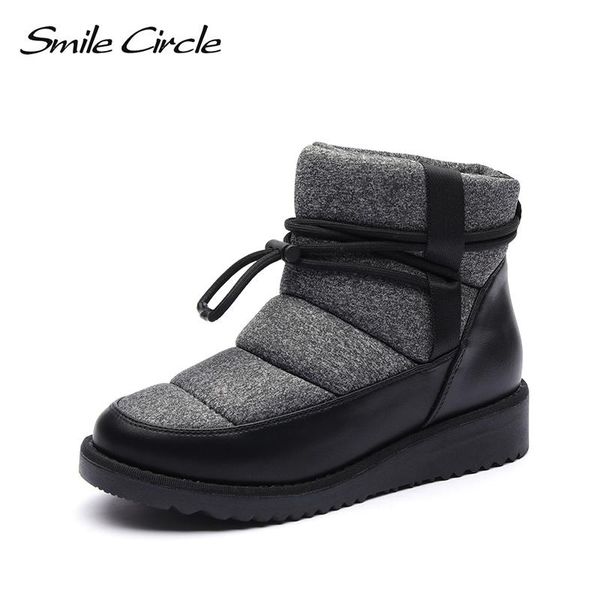 

smile circle snow boots women winter shoes thick flat platform boots warm plush comfortable round toe ladies shoes 2020, Black