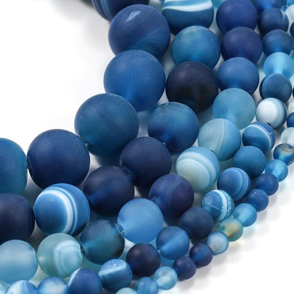 

1strand lot 4 6 8 10 12mm blue matt natural stone stripe agates round loose beads for diy bracelet jewelry makings supplies h bbyobb, Silver