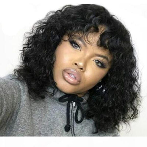 

13x4 front human hair wigs deep wave human hair wigs pre plucked remy short curly wig for black women closure wig
