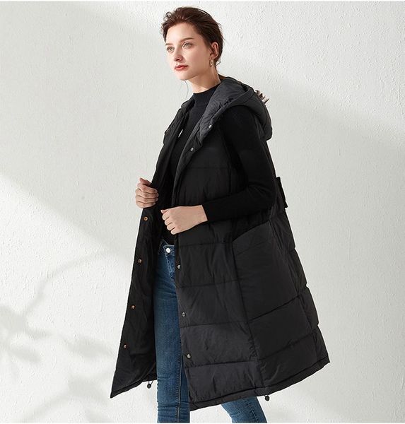 

2021 new thick women's vest white duck down vests female sleeveless windproof lightweight warm long waistcoat h1a9, Black;white