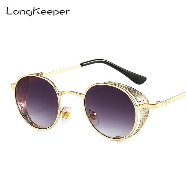 

LongKeeper Steampunk Sunglasses Men Women Metal Frame Vintage Round Sun Glasses For Male Retro Punk Glasses UV400, White;black