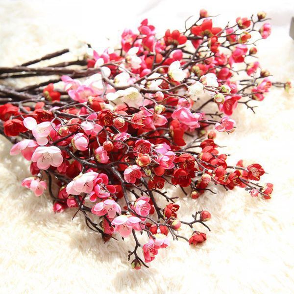 

decorative flowers & wreaths 15heads artificial silk fake plum blossom floral wedding bouquet party home garden design branch decor high qua