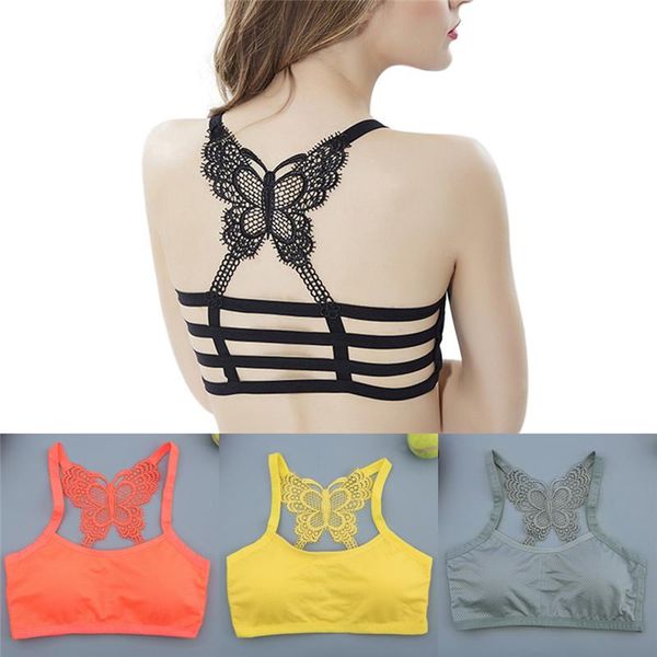 

women bralette bra padded seamless bustier crop black cropped tank stretch tank lace butterfly back bra, Black;white