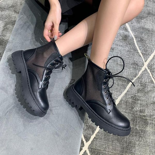

summer all-match hollow mesh breathable short boots1, Black