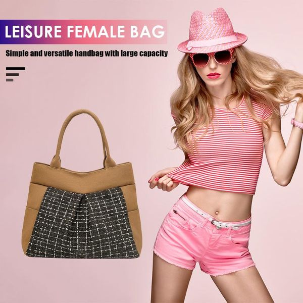 

shoulder bags women tote soft pu leather large capacity gold shopping package linen plaid travel totes
