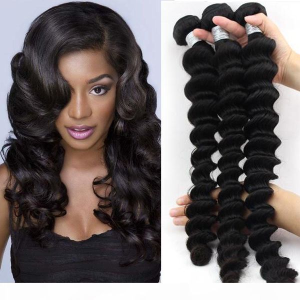 

unprocessed brazilian human remy virgin hair loose deep wave hair weaves hair extensions natural color 100g bundle double wefts 3bundles lot, Black