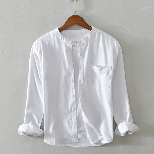 

2020 new arrival long-sleeved pure cotton men shirt fashion white shirts for men casual stand collar shirt mens chemise camisa1, White;black
